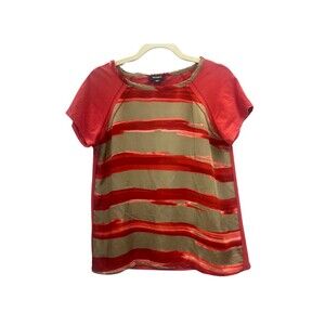 Max & Co Red & Tan Striped Short Sleeve Shirt Women's Medium Italy